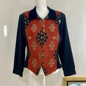 Vintage New Frontier Embroidered Shirt Black Rust Color Western Aztec Size Large